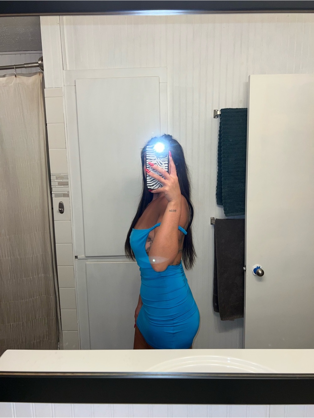 Cowl Neck Slip Dress - Bright Blue (braided strap goes around the shoulders)